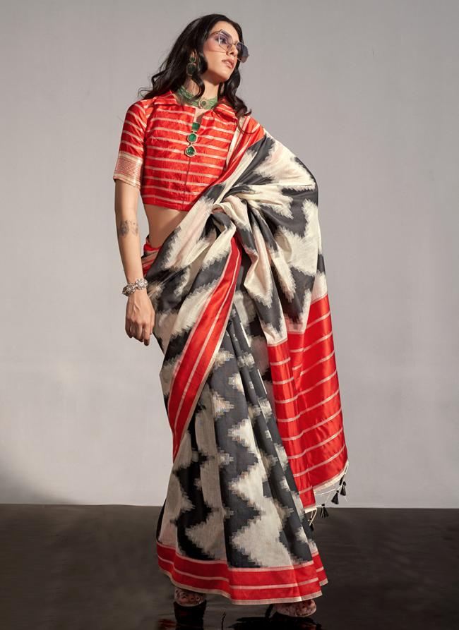 Silk White Casual Wear Weaving Saree